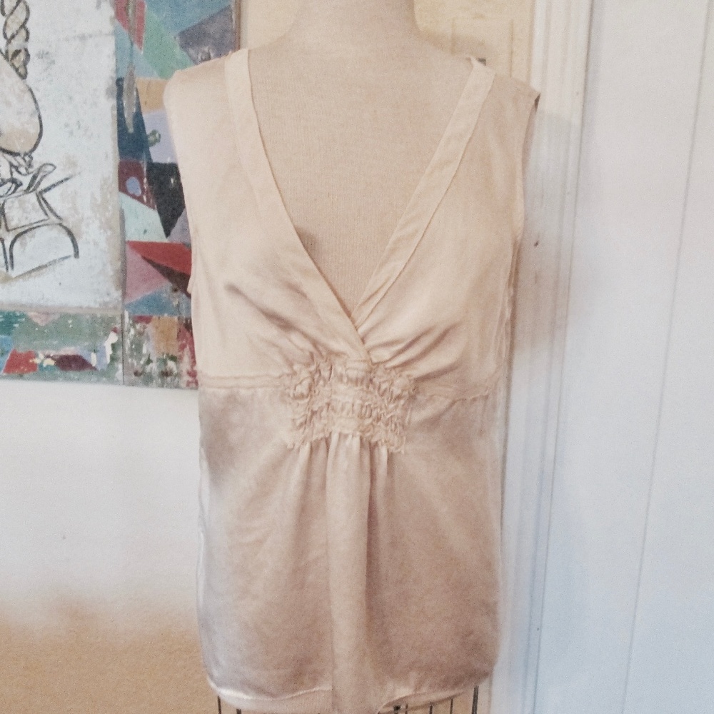 BCBFMaxazria Silk Sleeveless Blouse Large V Neck
